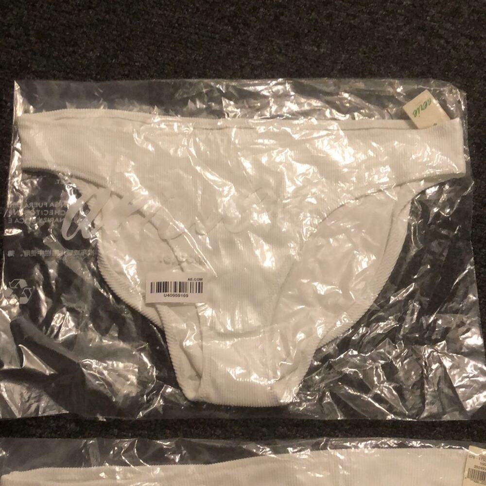 Aerie Crinkle Full Coverage Bikini Bottom WHITE NWT Size Large